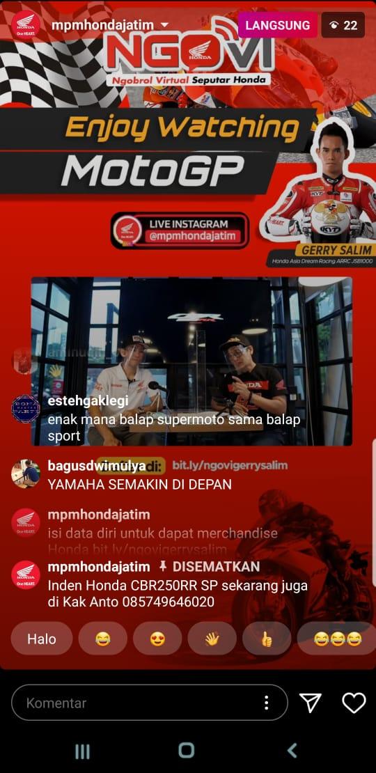 Ngovi ( Ngobrol Virtual ) Seputar Honda Bareng Gerry Salim, Pembalap Astra Honda Raving Team  (AHRT 