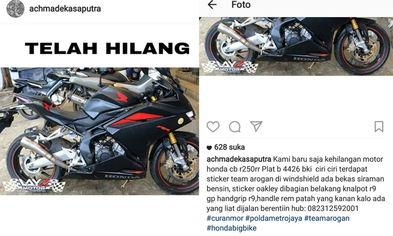 Ini Dia Honda CBR250RR Pertama di Dunia Yang 'Disikat' Pencuri